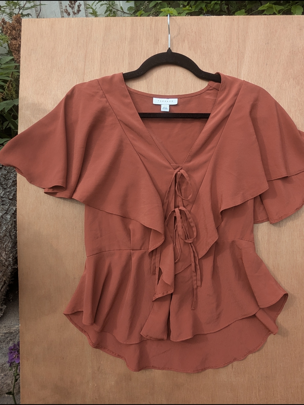 Women's Rust Ruffle Tie-Front Top - Picture 5 of 13
